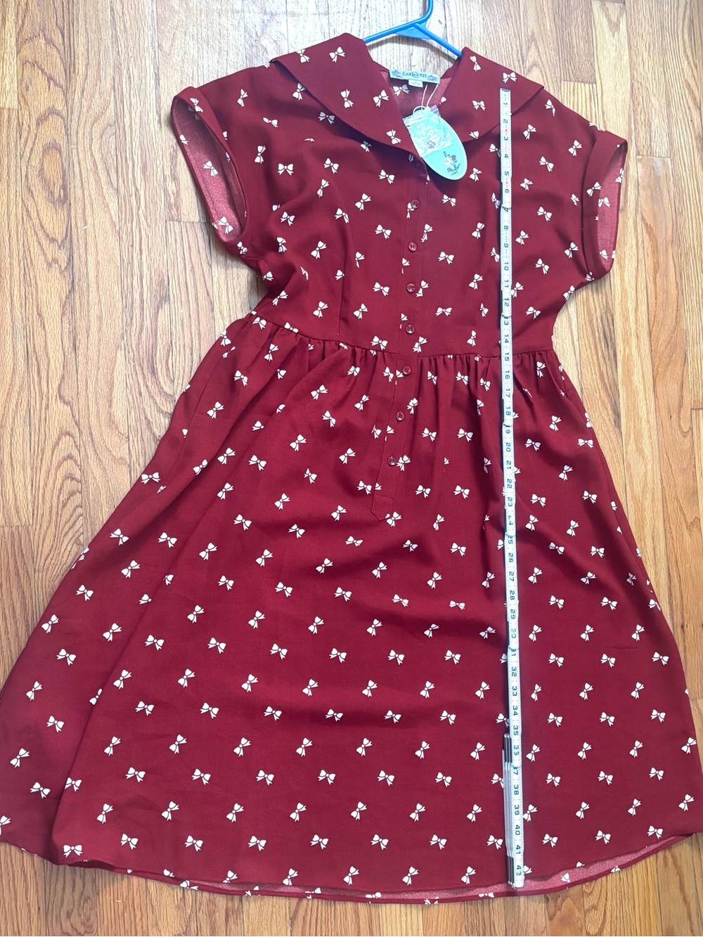 Collectif London Judy Bow Print Swing Dress NWT Burgundy Retro Collared XL UK 16 - Picture 7 of 10